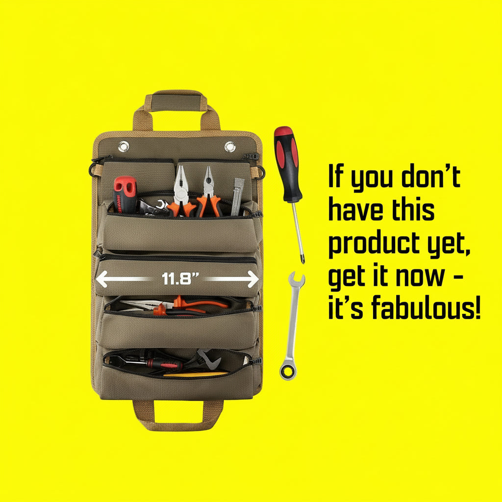 The Professional Roll-Up Tool Organizer: Multi-Pocket, Waterproof Storage for Wrenches, Pliers & Hardware.